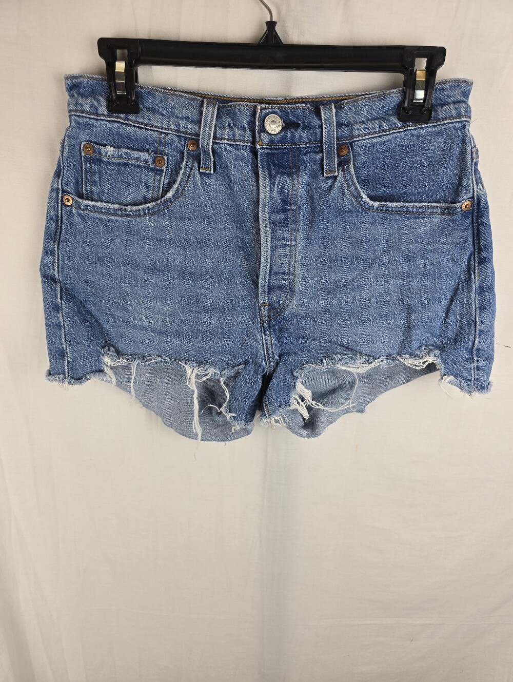 Levi's 501 Classic Blue Distressed Denim Shorts Sz W28